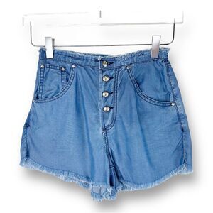 Some days lovin High‎ Waisted Chambray Jean Shorts Frayed Button-Front Sz 24